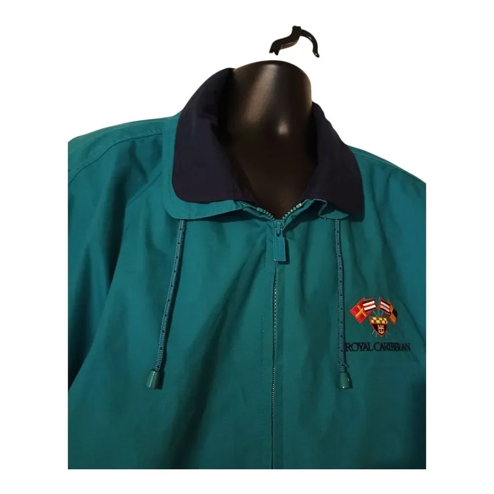 Vintage Royal Caribbean Cruise Men's Bomber Jacket Made In Hong Kong Teal Size L